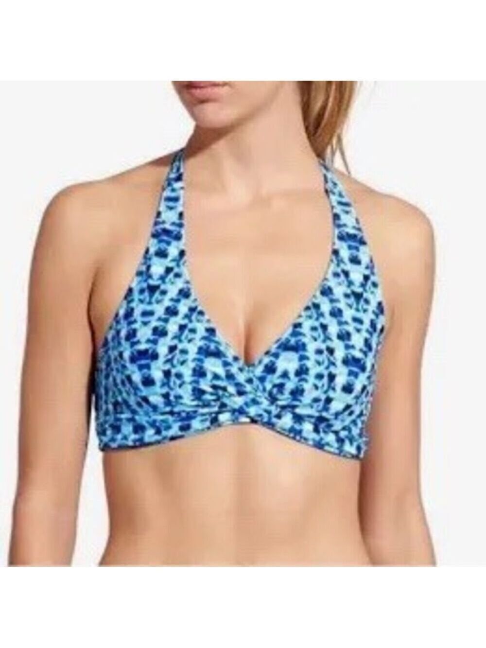 Athleta Bikini Top Womens 36 B/C Blue Tie-Dye Twist-Front Halter